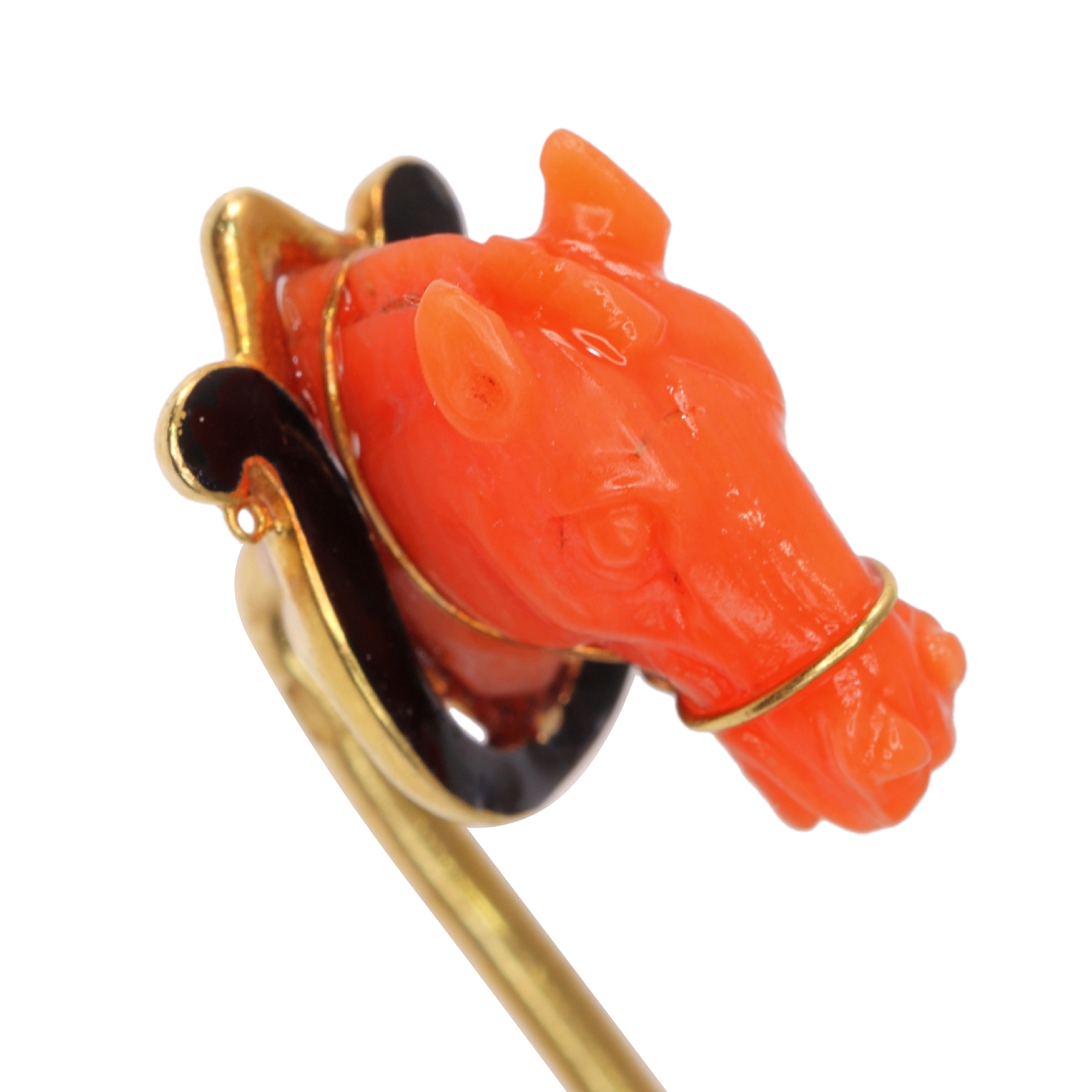 Equestrian Elegance: An Antique French Coral Horse Head Tiepin